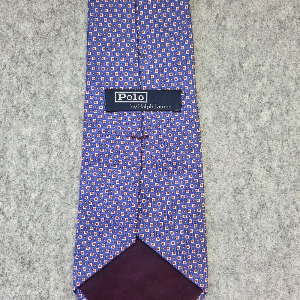 Polo Ralph Lauren Blue and Orange Geometric Pattern Silk Tie (4")